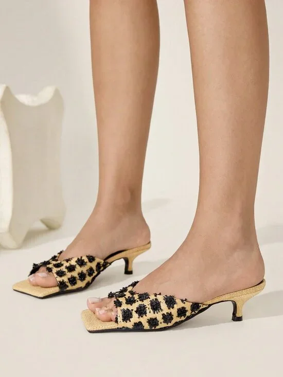 Apricot Elegant Women's & Square Toe Stiletto Heel Casual Slip-On Mules - Picture 4 of 10